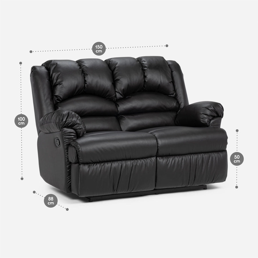 Sofá 2 cuerpos Reclinable Jarrie Ecocuero Negro Manual Rosen