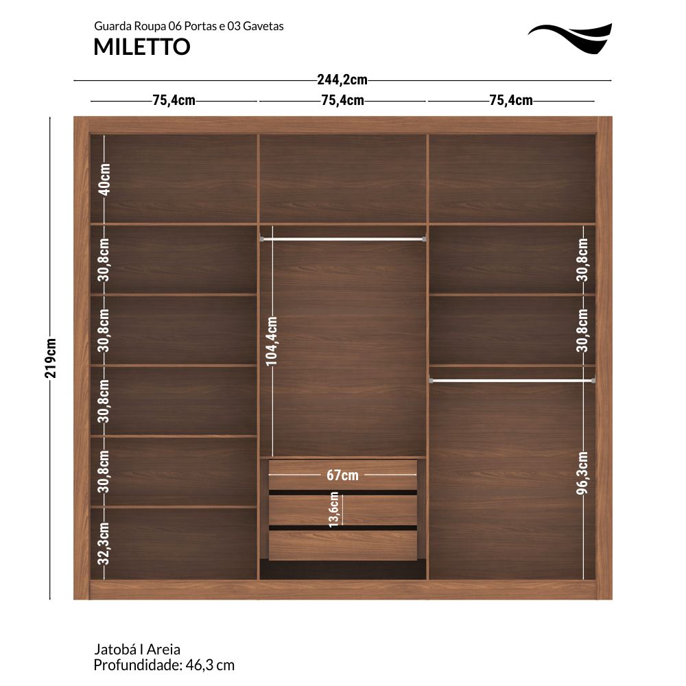 Closet 6 Puertas Miletto Jatoba/Grafito Altavision