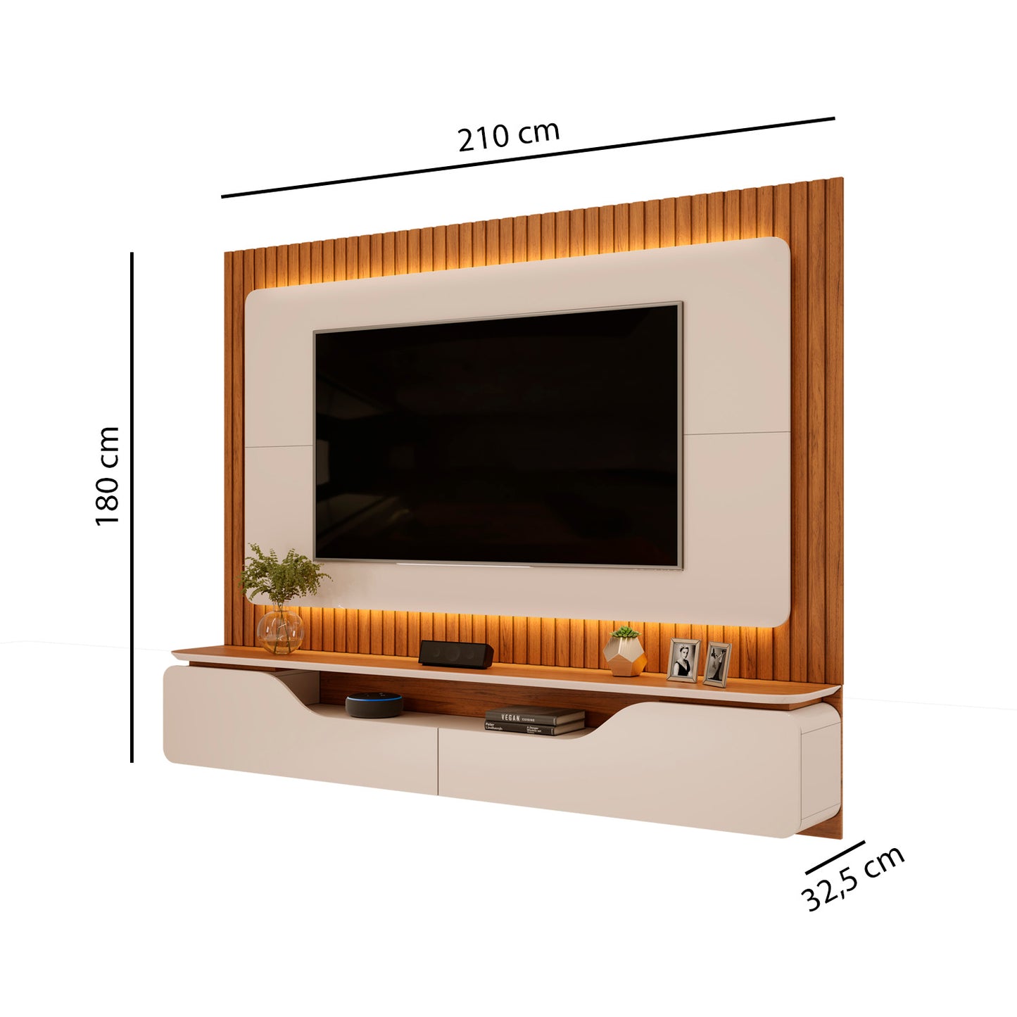 Panel TV 70" Treviso Off White Freijo Ripado Altavisión