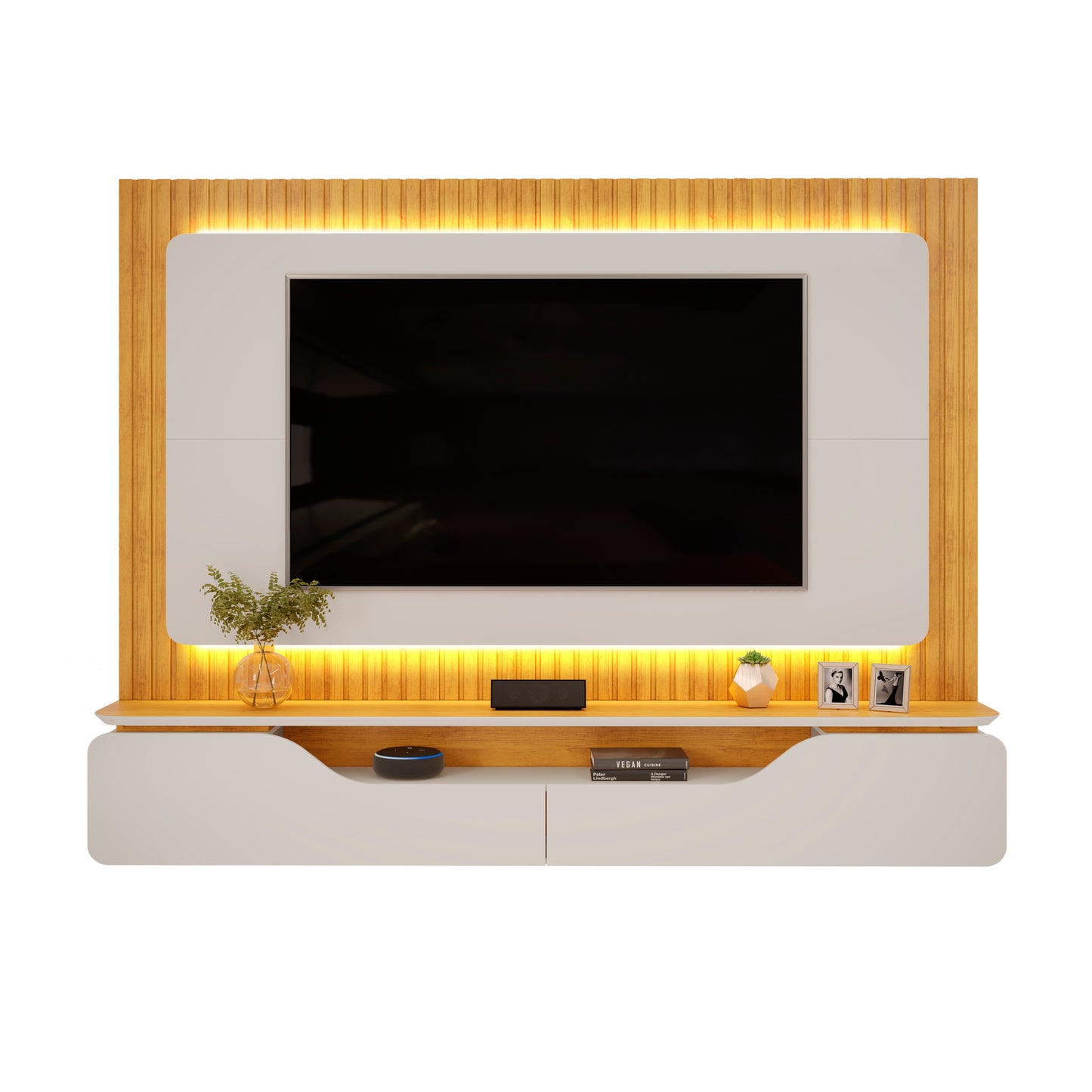 Panel TV 70" Treviso Off White Cedro Ripado Altavisión