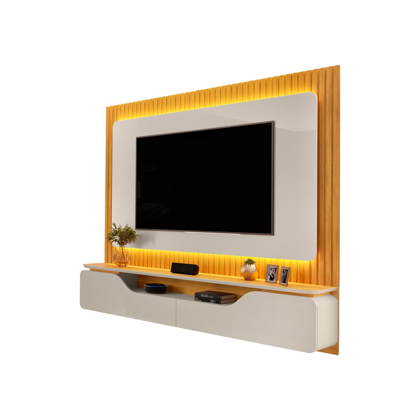 Panel TV 70" Treviso Off White Cedro Ripado Altavisión