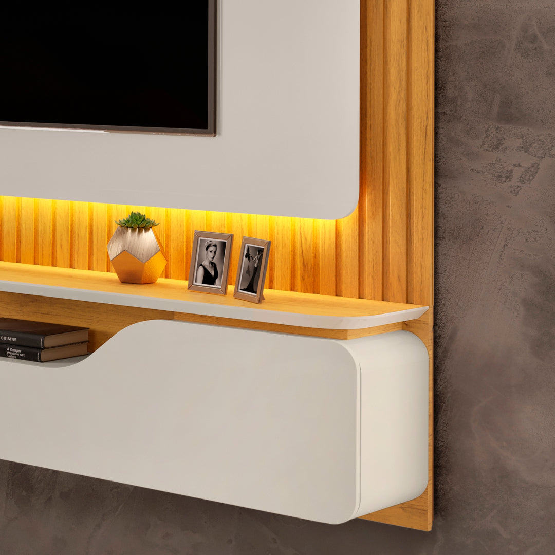 Panel TV 70" Treviso Off White Cedro Ripado Altavisión