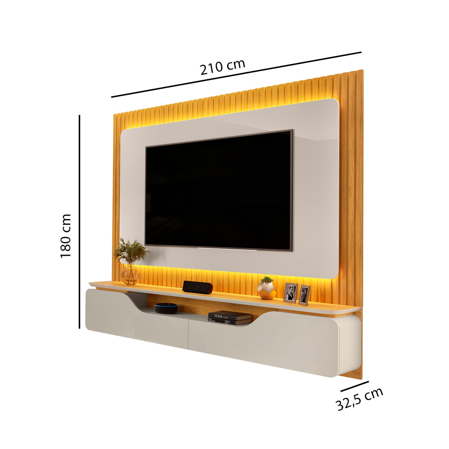 Panel TV 70" Treviso Off White Cedro Ripado Altavisión