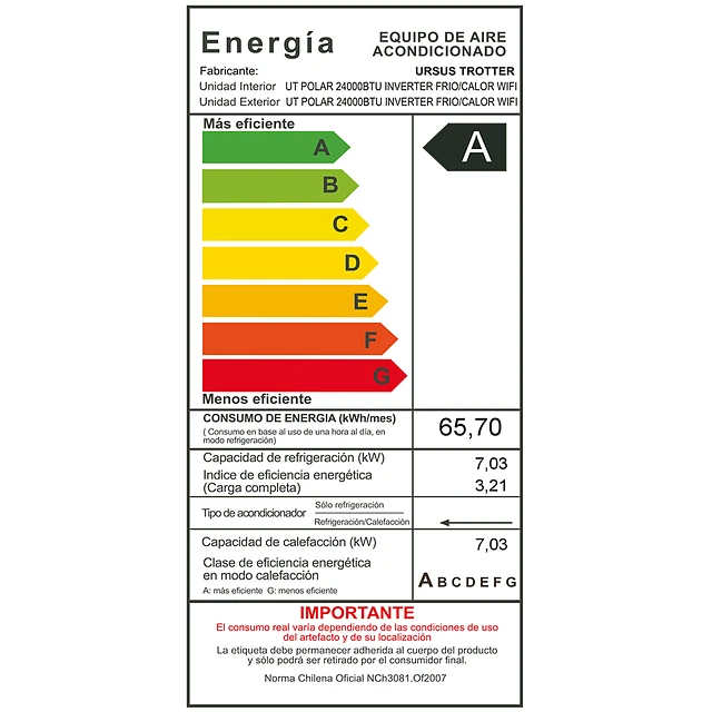 Aire Acondicionado Split Polar 24000 BTU Inverter Wifi Ursus Trotter