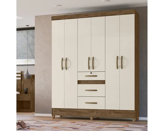 Clóset 6 Puertas 3 Cajones Itatiba Chocolate/Off White Di Poretti