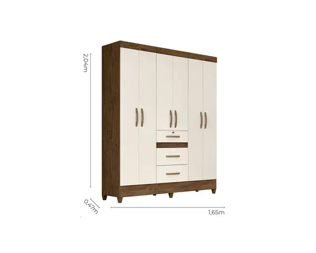 Clóset 6 Puertas 3 Cajones Itatiba Chocolate/Off White Di Poretti
