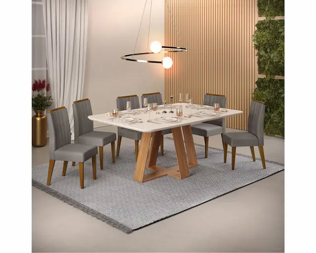 Comedor 6 sillas Celeste Blanco/Café/Gris Di Poretti