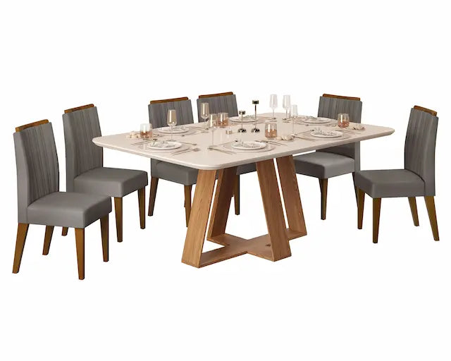 Comedor 6 sillas Celeste Blanco/Café/Gris Di Poretti