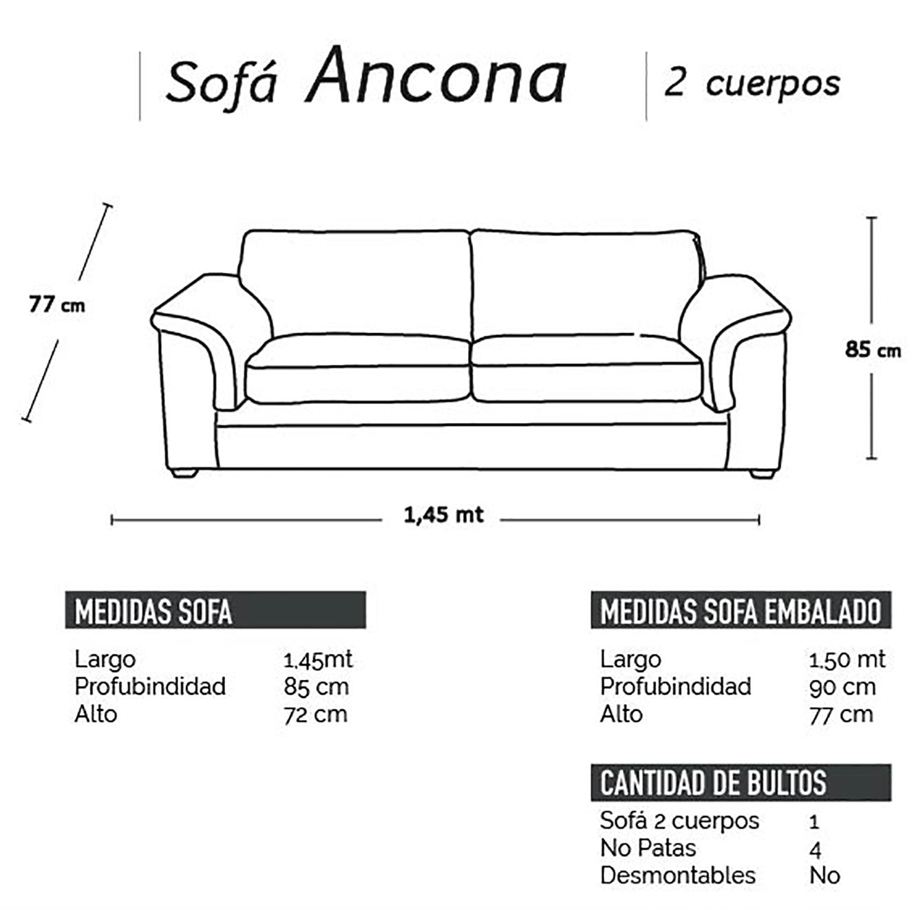 Sofá 2 Cuerpos Ancona PU Chocolate Latam Home