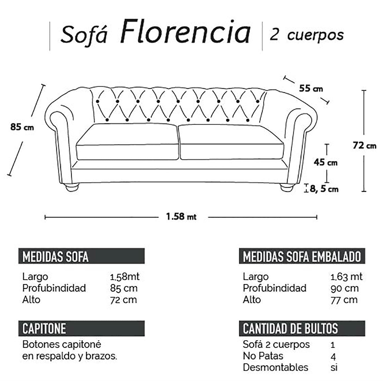 Sofá 2 Cuerpos Florencia Cuero 70% Caramelo Latam Home