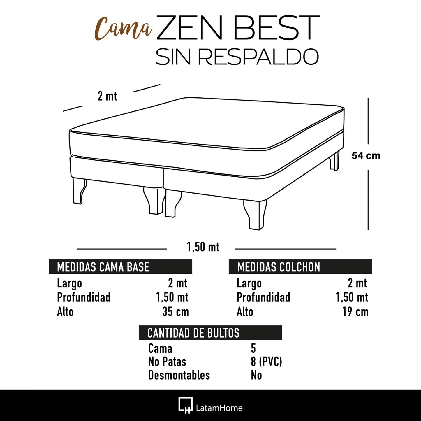Cama Europea Zen Best 2 plazas Velvet Azul Latam Home