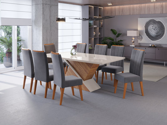 Comedor 8 sillas Glamour Blanco/Café/Gris Di Poretti
