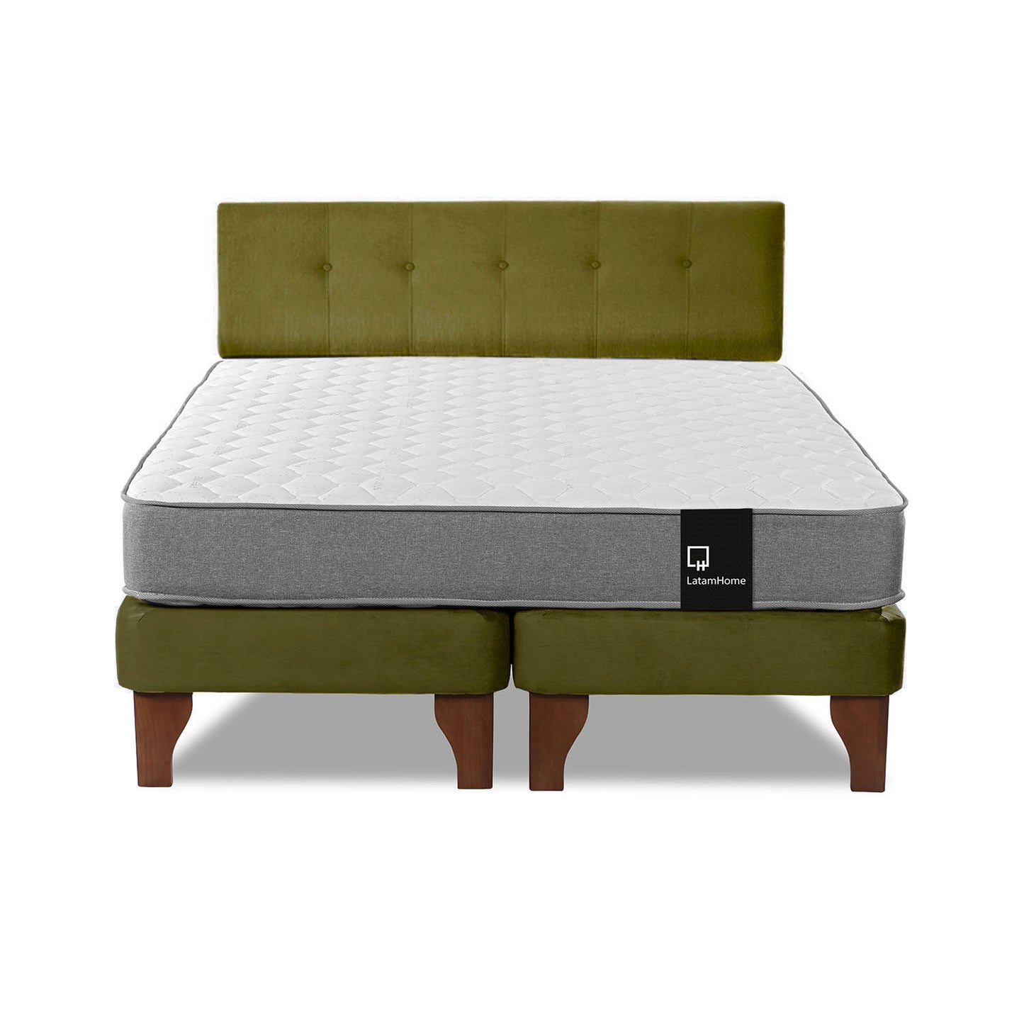 Cama Europea Zen Best 2 plazas + Respaldo Velvet Verde Latam Home