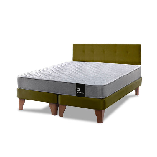 Cama Europea Zen Best 2 plazas + Respaldo Velvet Verde Latam Home