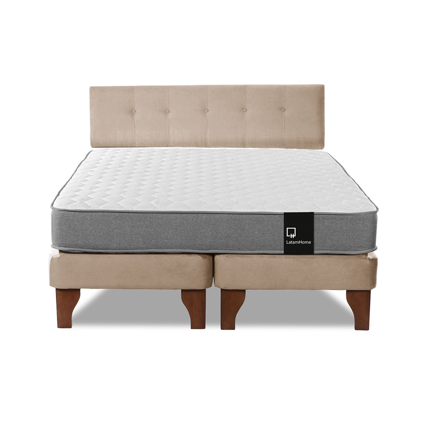 Cama Europea Zen Best 2 plazas + Respaldo Velvet Beige Latam Home