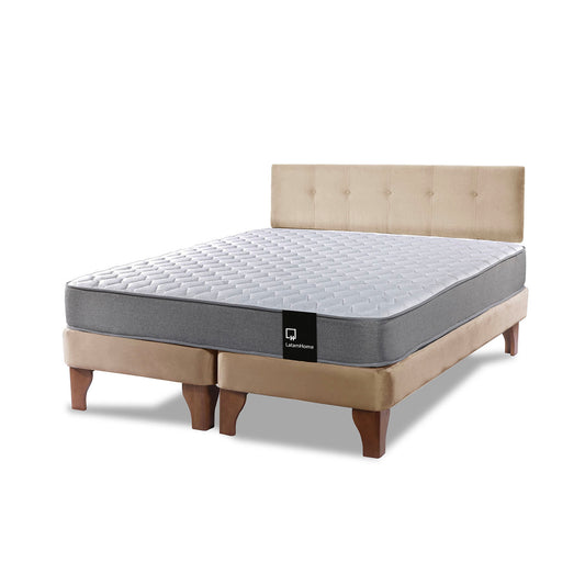 Cama Europea Zen Best 2 plazas + Respaldo Velvet Beige Latam Home