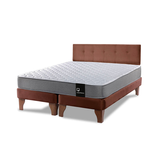 Cama Europea Zen Best 2 plazas + Respaldo Velvet Chocolate Latam Home