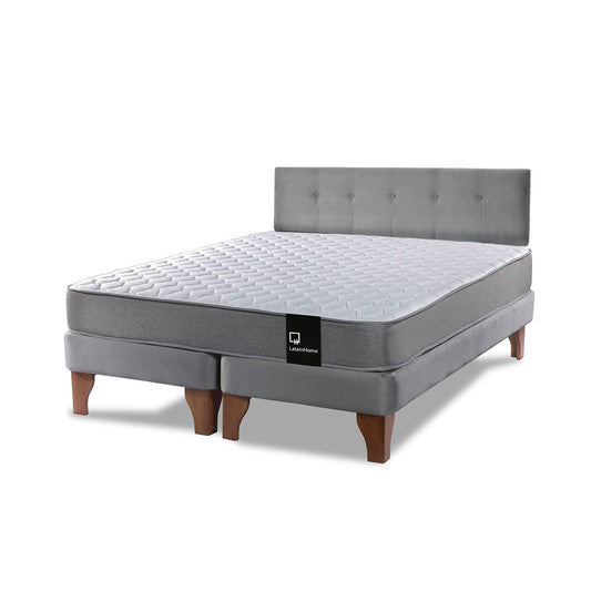 Cama Europea Zen Best 2 plazas + Respaldo Velvet Gris Latam Home