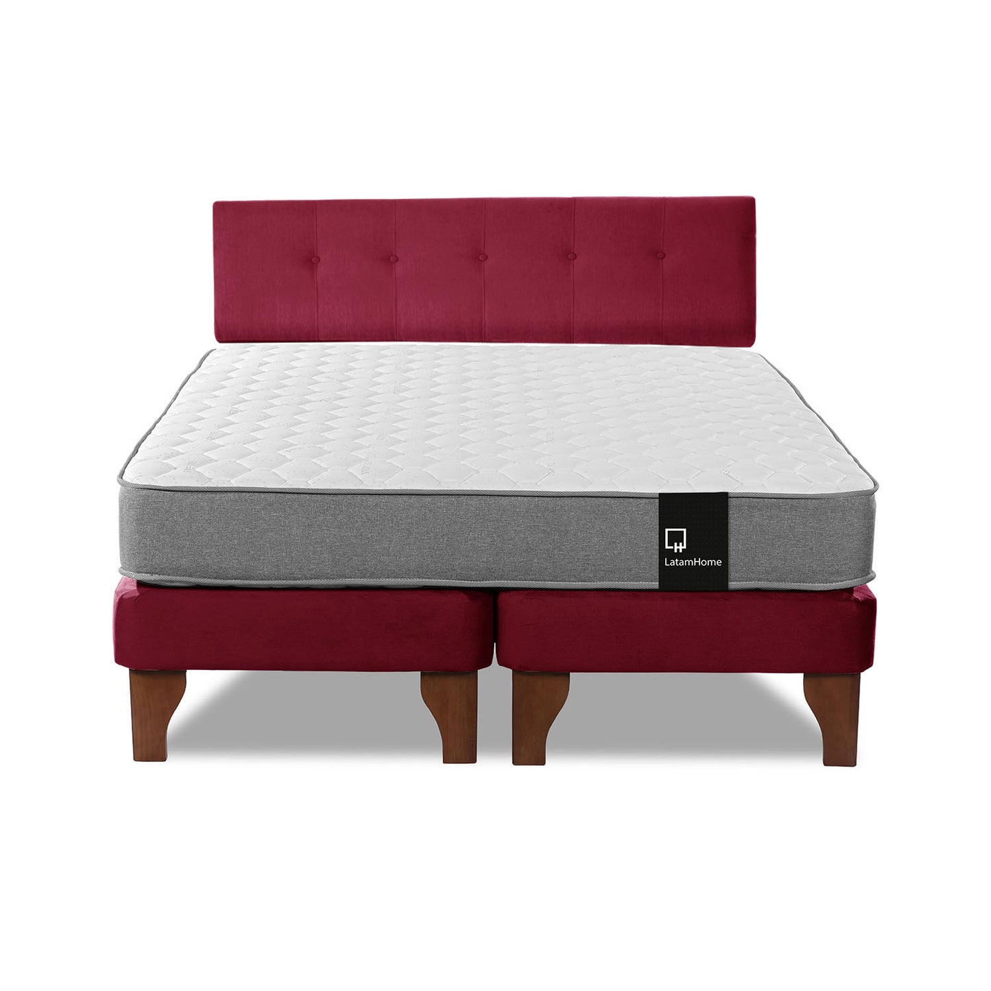 Cama Europea Zen Best 2 plazas + Respaldo Velvet Burdeo Latam Home