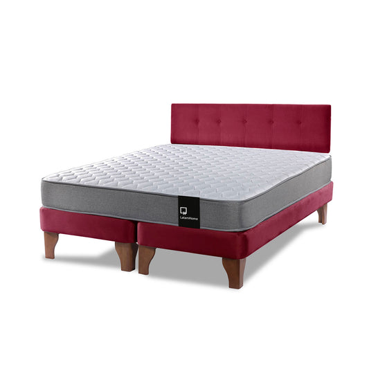 Cama Europea Zen Best 2 plazas + Respaldo Velvet Burdeo Latam Home