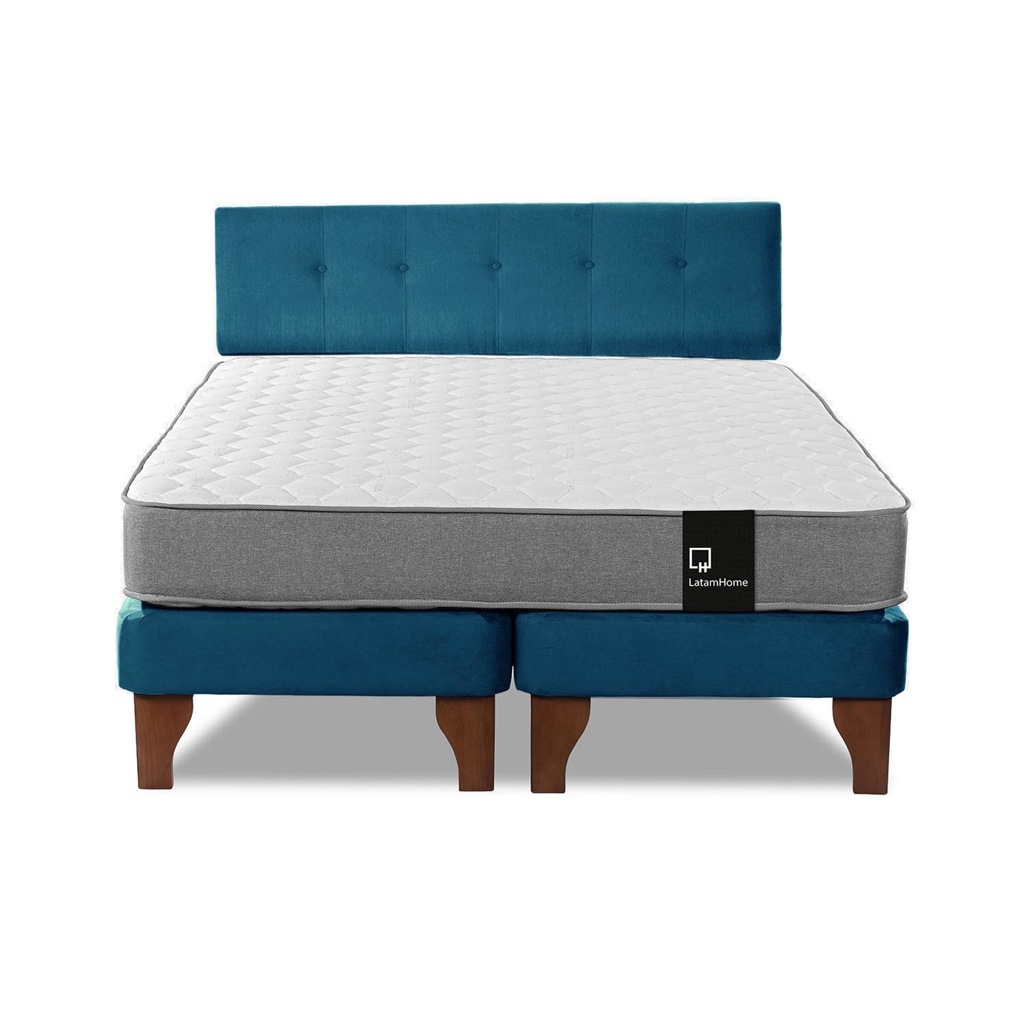 Cama Europea Zen Best 2 plazas + Respaldo Velvet Azul Latam Home
