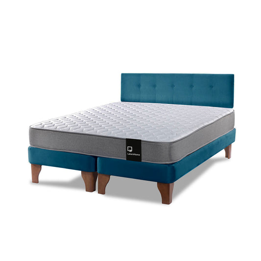 Cama Europea Zen Best 2 plazas + Respaldo Velvet Azul Latam Home