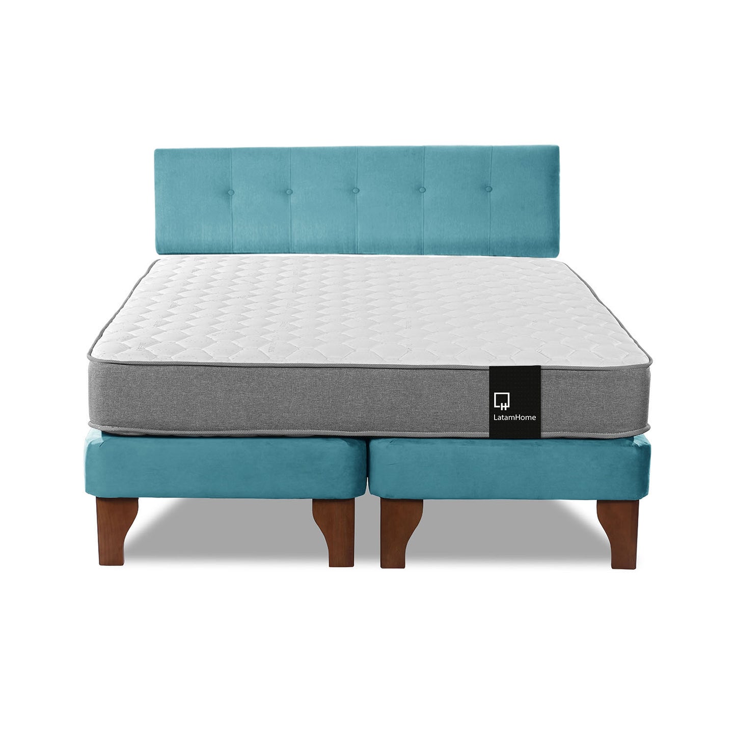 Cama Europea Zen Best 2 plazas + Respaldo Velvet Turquesa Latam Home