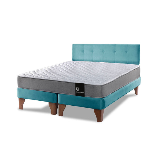 Cama Europea Zen Best 2 plazas + Respaldo Velvet Turquesa Latam Home