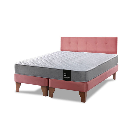 Cama Europea Zen Best 2 plazas + Respaldo Velvet Palo Rosa Latam Home