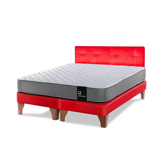 Cama Europea Zen Best 2 plazas + Respaldo PU Rojo Latam Home