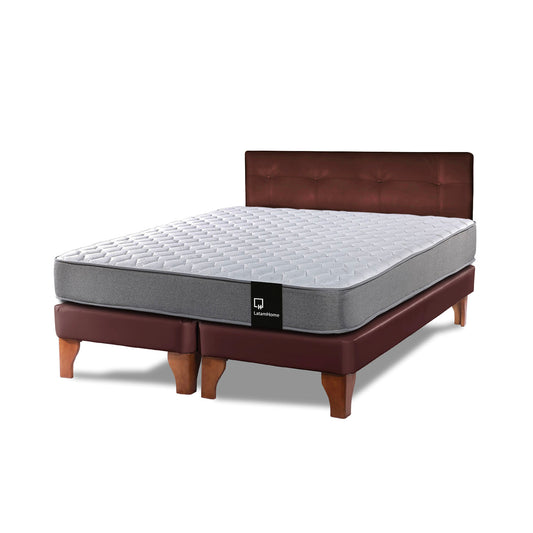 Cama Europea Zen Best 2 plazas + Respaldo PU Chocolate Latam Home