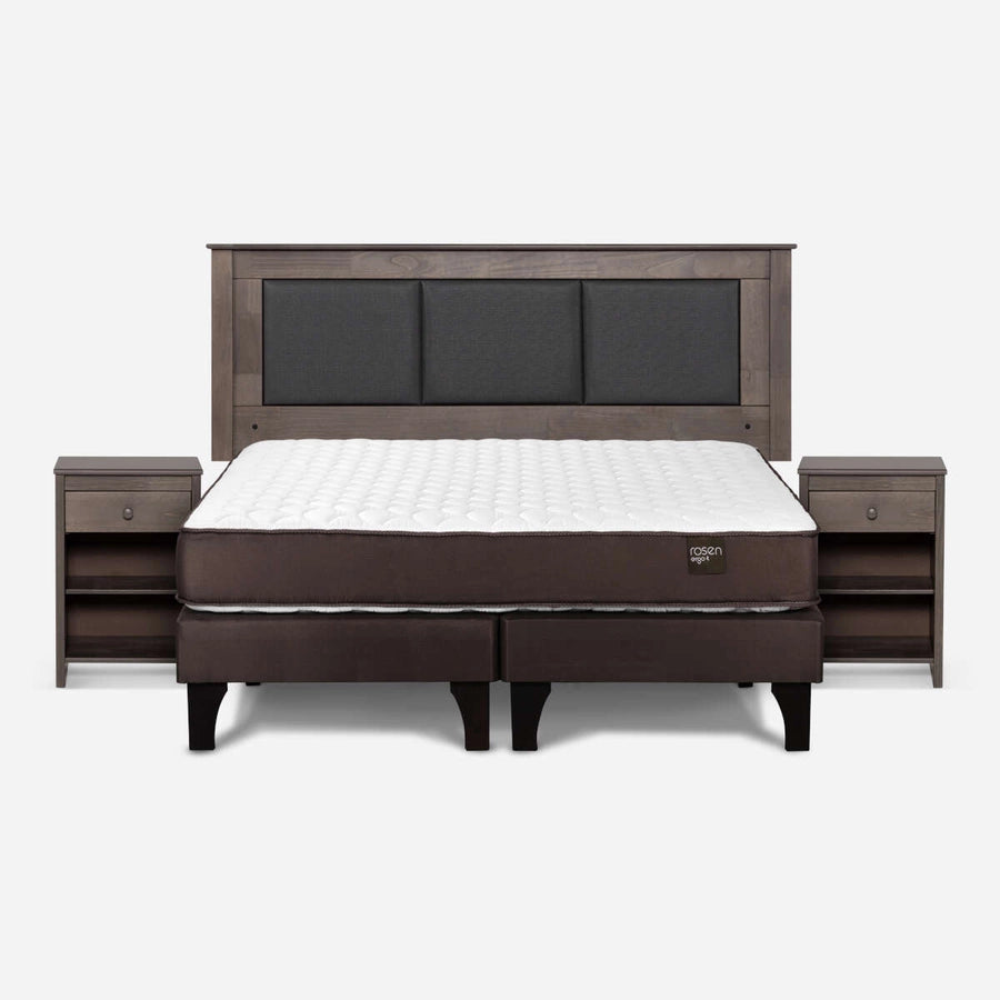 Cama Ergo-T New 2 Plazas + Respaldo Rachel y Velador Ferrara Rosen