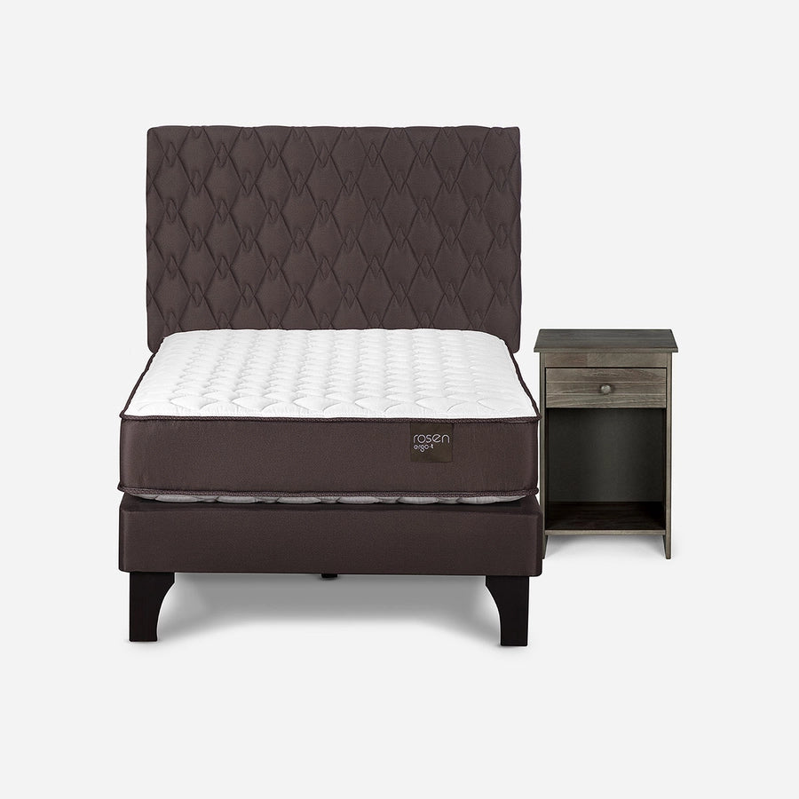 Cama Ergo-T New 1 Plaza + Respaldo Ivar y Velador Tabor Rosen
