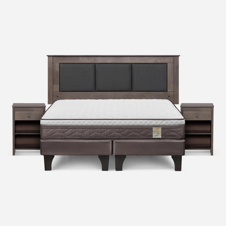 Cama New Style 4 Plus 2 Plazas + Respaldo Rachel y Velador Ferrara Rosen