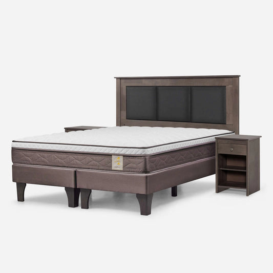 Cama New Style 4 Plus 2 Plazas + Respaldo Rachel y Velador Ferrara Rosen