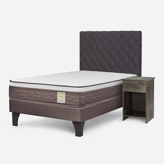 Cama New Style 4 Plus 1,5 Plazas + Respaldo Ivar y Velador Tabor Rosen