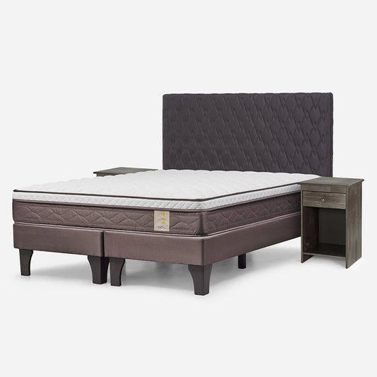 Cama New Style 4 Plus 2 Plazas + Respaldo Ivar y Velador Tabor Rosen