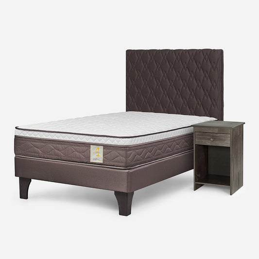 Cama New Style 4 Plus 1,5 Plazas + Respaldo Ivar y Velador Tabor Rosen