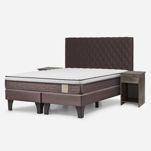 Cama New Style 4 Plus 2 Plazas + Respaldo Ivar y Velador Tabor Rosen