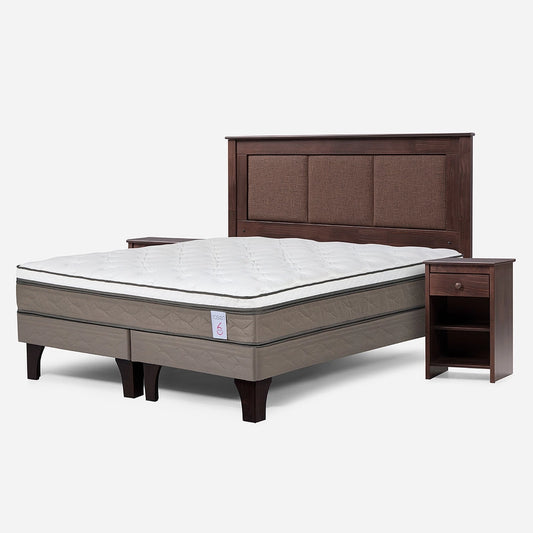 Cama New Style 6 de 2 Plazas + Respaldo Rachel y Velador Ferrara Rosen