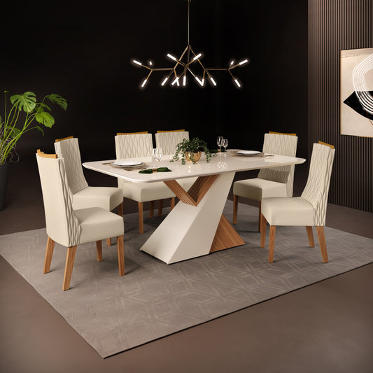 Comedor 6 sillas Vega Blanco Off White/Beige Altavisión