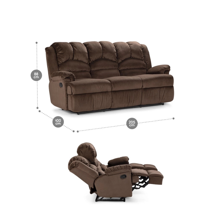 Sofá 3 Cuerpos Reclinable Jarrie Tela Chex Manual Café Rosen
