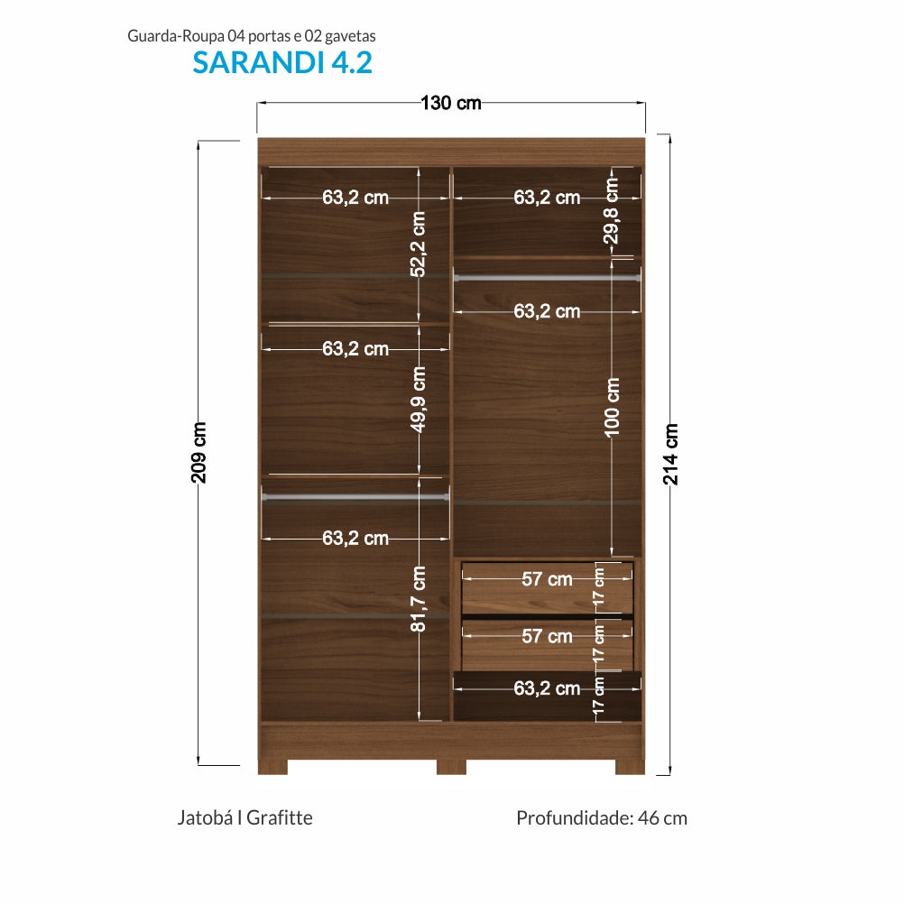 Closet Sarandi 4 Puertas Jatoba / Grafito Altavision