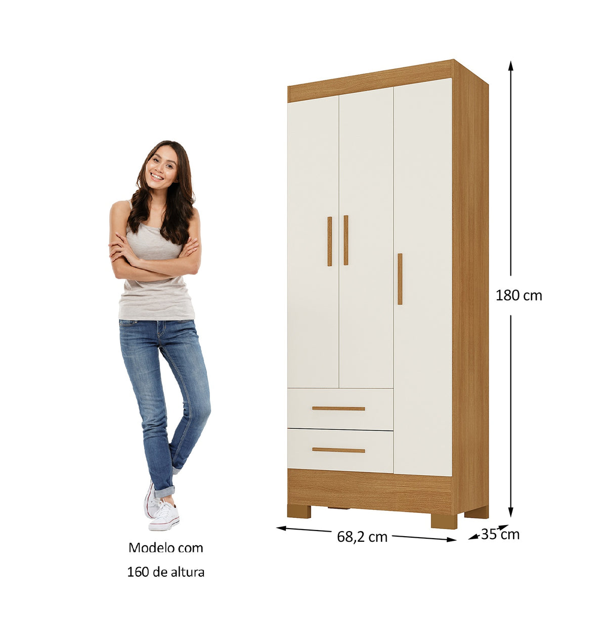 Closet 3 Puertas 2 Cajones Rio Grande Cinamomo/Off White Altavision