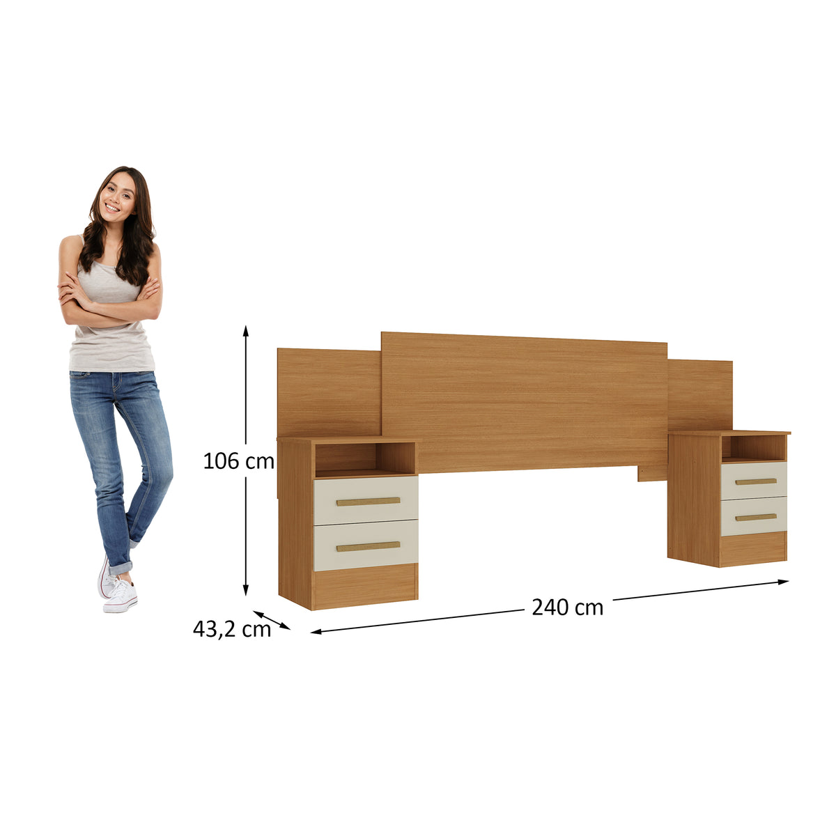Respaldo Elena 2 Plazas 2 Veladores Cinamomo/Off White Altavisión