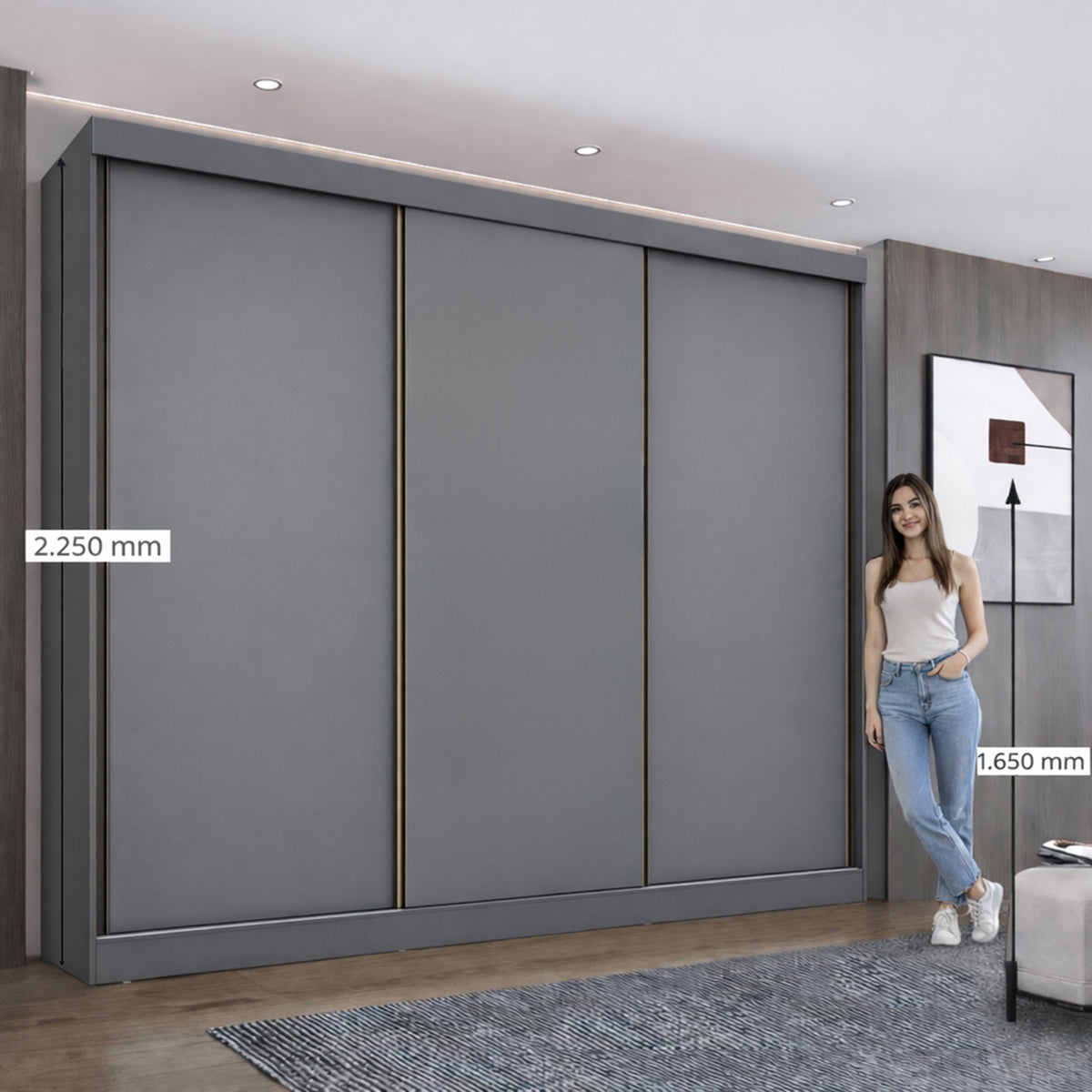 Clóset Ámbar 3 Puertas 8 Cajones Grafito Di Poretti
