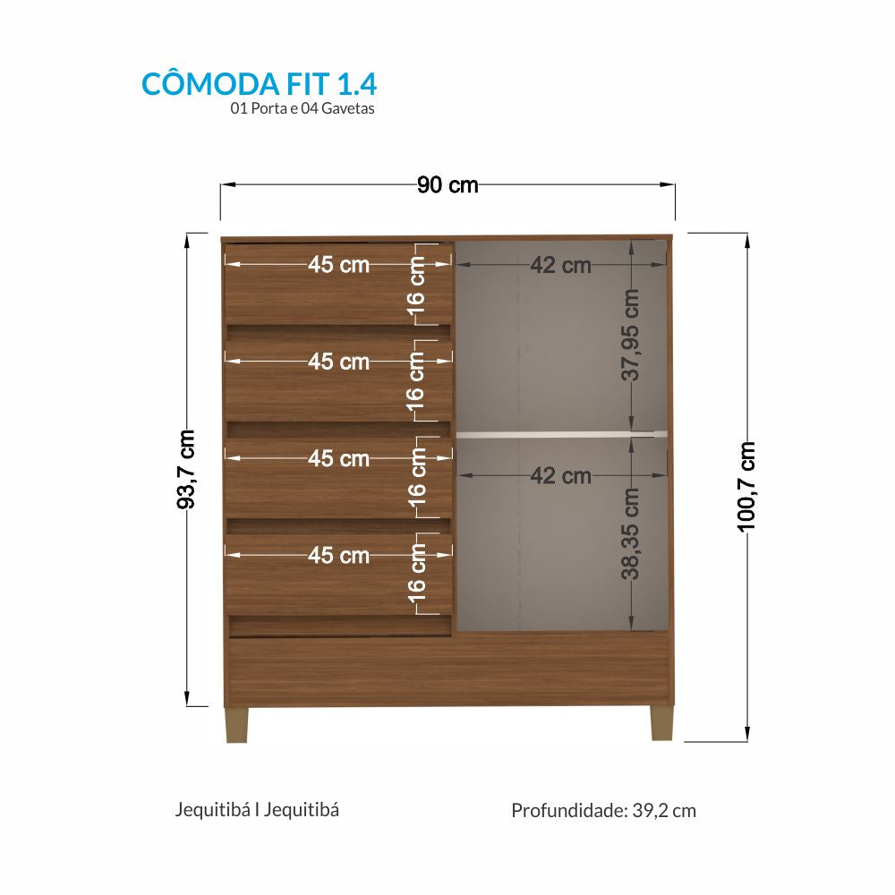 Cómoda 4 Cajones 1 Puerta Fit 1.4 Café Altavisión