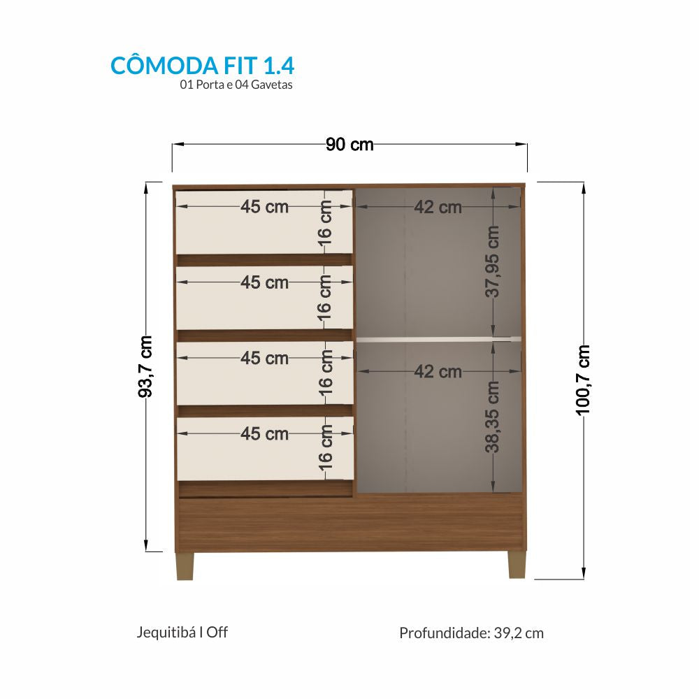 Cómoda 4 Cajones 1 Puerta Fit 1.4 Café Off White Altavisión