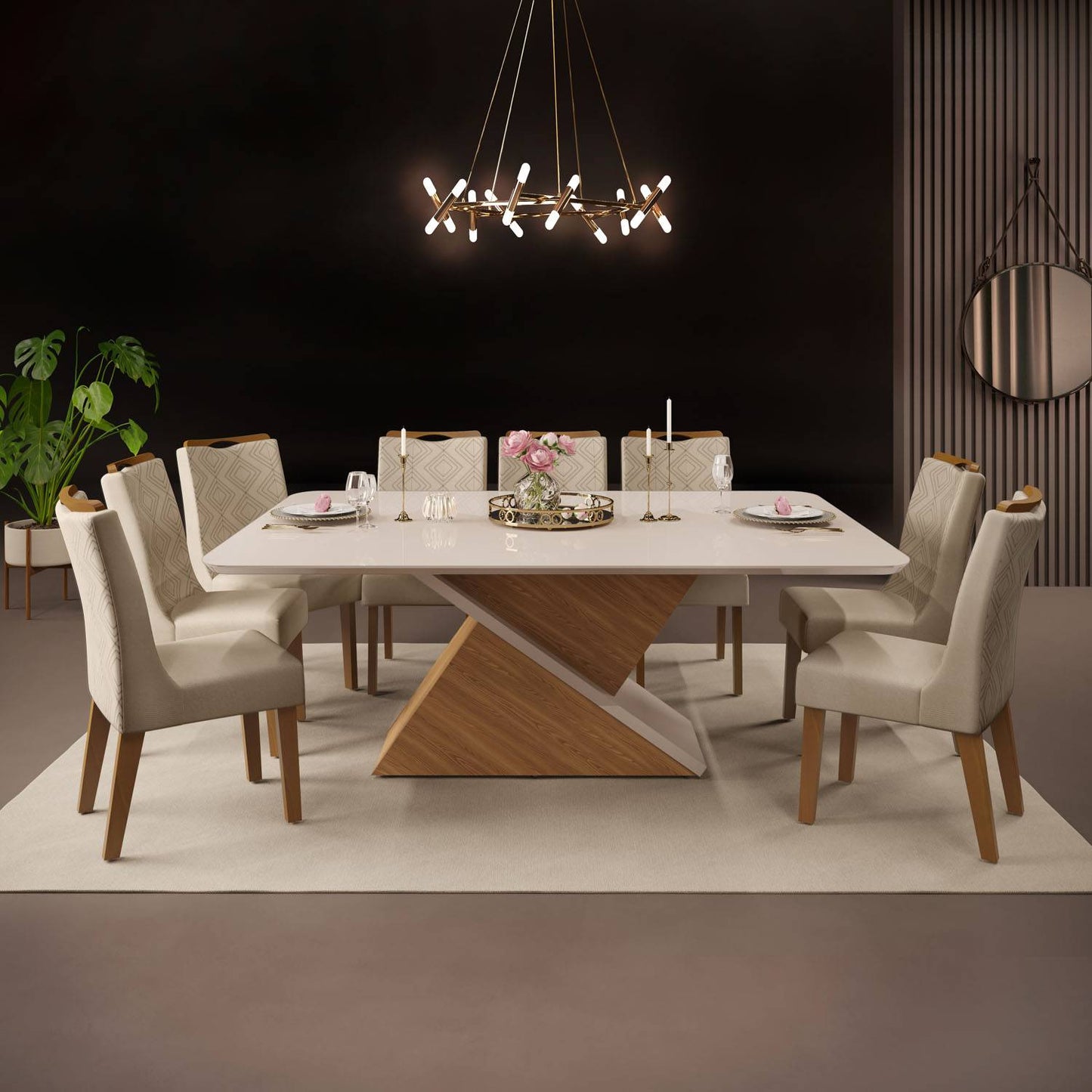 Comedor 8 sillas Stela Off White/Café Claro Di Poretti