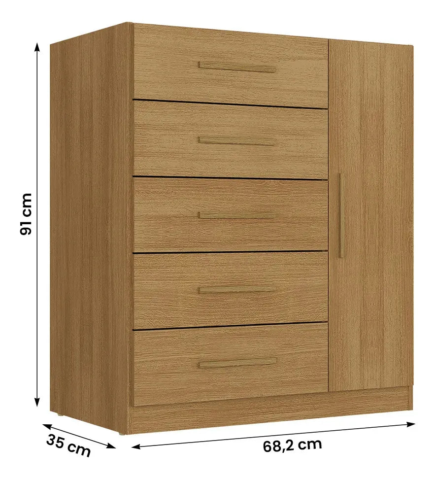 Cómoda Corais 5 Cajones 1 Puerta Cinamomo Altavisión